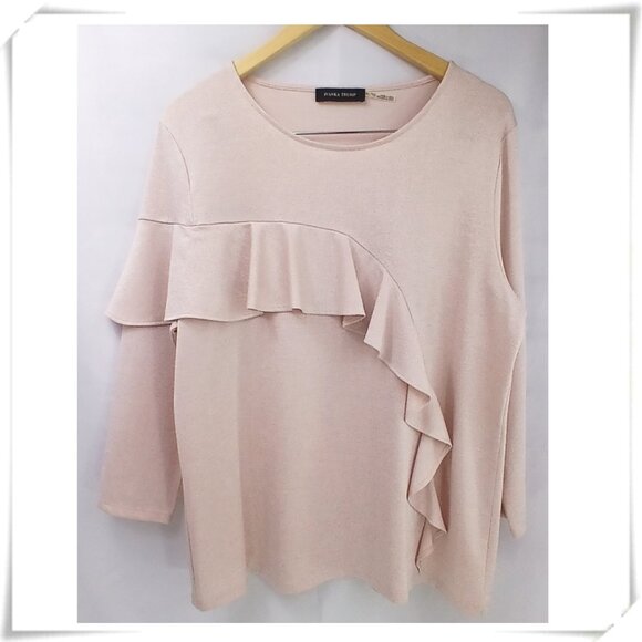 Ivanka Trump Powder Pink Silver Lurex Jersey Top Blouse with Ruffle Front EUC - Picture 2 of 7